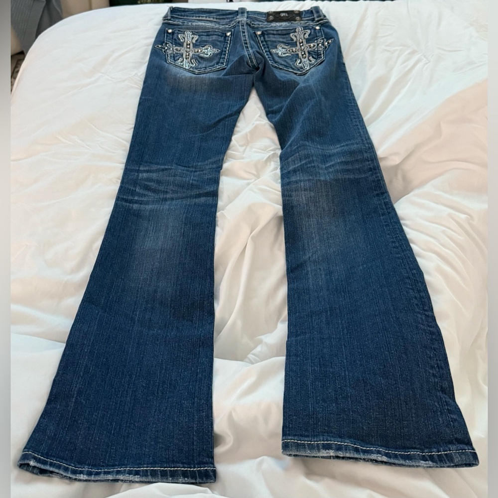 Miss Me Blue Boot Cut Jeans with Silver Embellishments - Picture 7 of 8